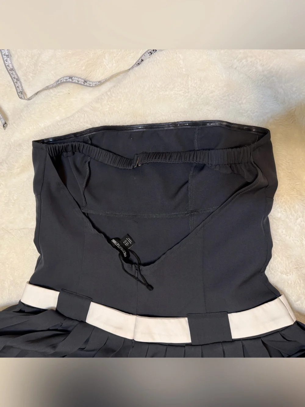 Strapless Navy Pleated Mini Skirt with White Waistband